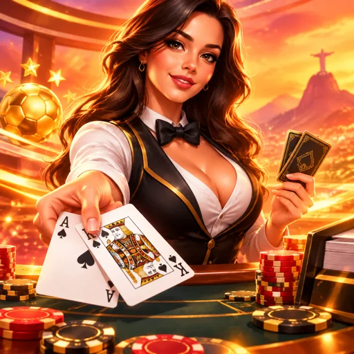 Mesa de blackjack ao vivo com dealer distribuindo cartas